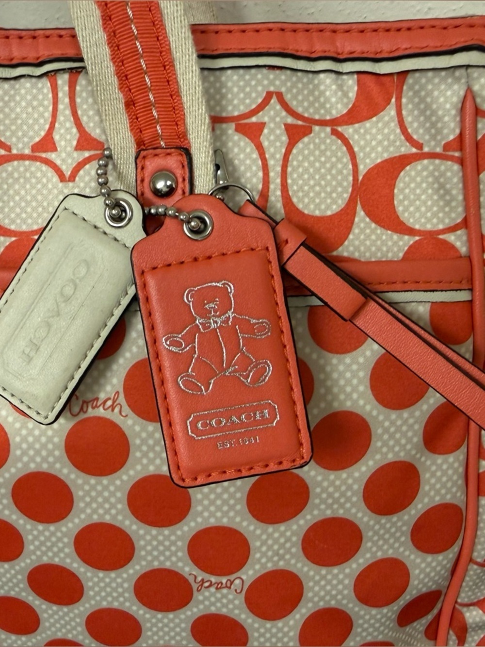 COACH Peyton Dream C Polka Dot Diaper Bag Tote, White & Orange Full Set - Rare - Picture 4 of 15